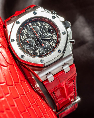 Bespoke Watch Strap in Ferrari Red Crocodile