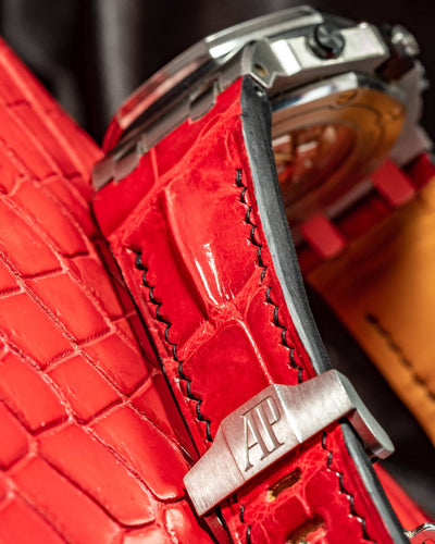 Bespoke Watch Strap in Ferrari Red Crocodile