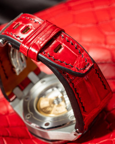 Bespoke Watch Strap in Ferrari Red Crocodile