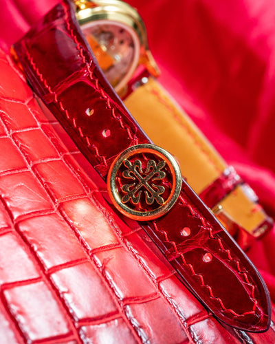 Bespoke Watch Strap in Ferrari Red Crocodile