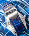 Bespoke Watch Strap in Tie Dye Blue Crocodile