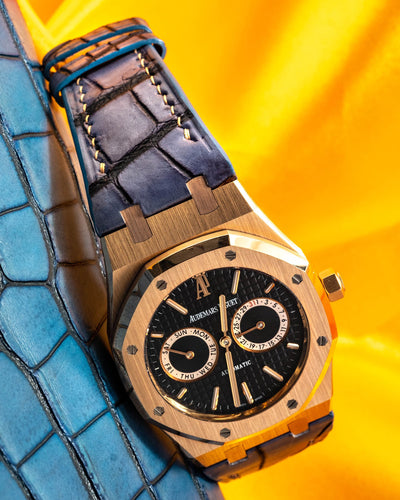 Bespoke Watch Strap in Blue Grey Rub Off Crocodile