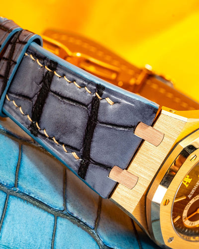 Bespoke Watch Strap in Blue Grey Rub Off Crocodile