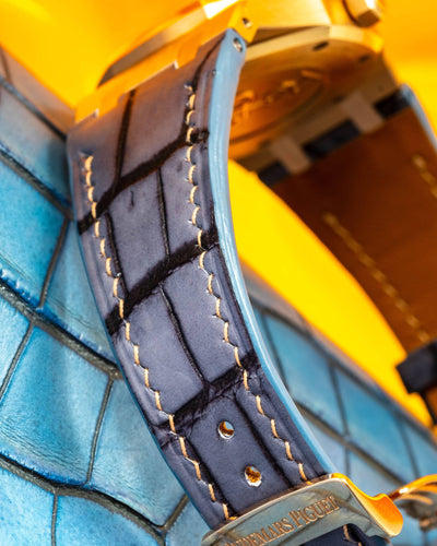 Bespoke Watch Strap in Blue Grey Rub Off Crocodile