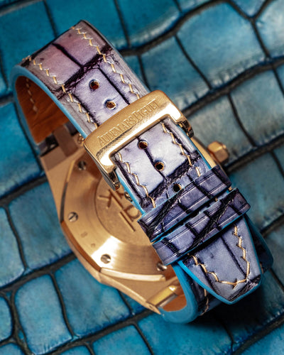 Bespoke Watch Strap in Blue Grey Rub Off Crocodile