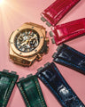 Bespoke Watch Straps in Electric Blue, Hunter Green & Fuchsia Pink Crocodile