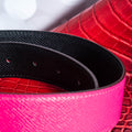 Bespoke Reversible Belt in Fuchsia Pink & Black Epsom