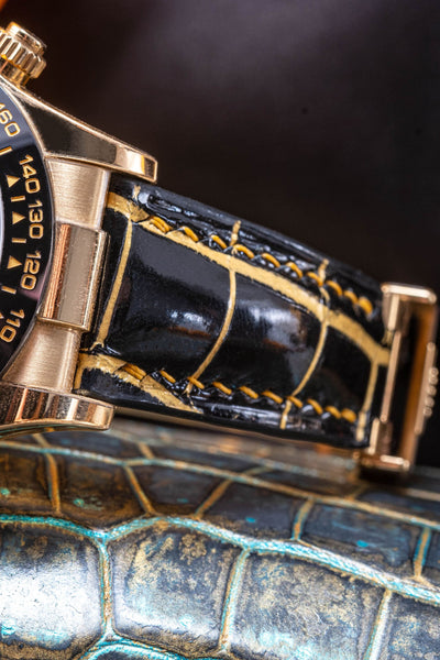 Bespoke Watch Strap in Gold Black Alligator