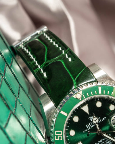 Bespoke Watch Strap in Hunter Green Crocodile