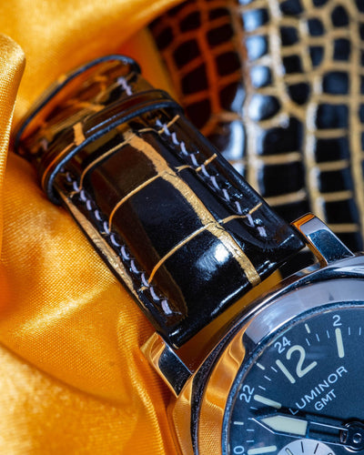 Bespoke Watch Strap in Black Gold Alligator