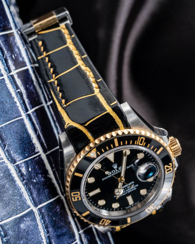 Bespoke Watch Strap in Gold Black Alligator