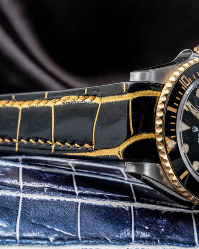 Bespoke Watch Strap in Gold Black Alligator