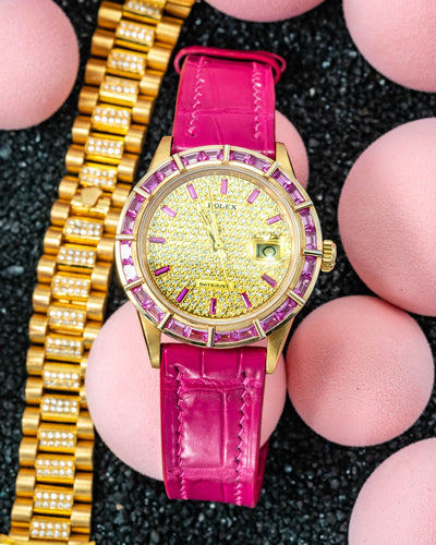 Bespoke Watch Strap in Fuchsia Pink Crocodile