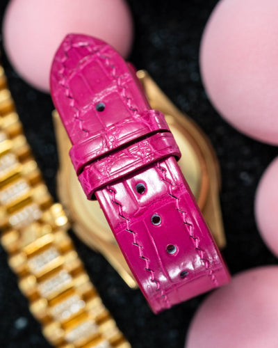 Bespoke Watch Strap in Fuchsia Pink Crocodile