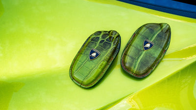 Bespoke Key Fob Covers in Apple Green Himalayan Crocodile