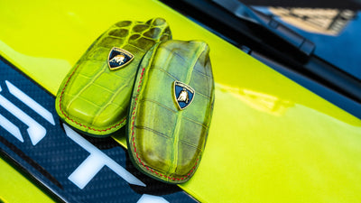 Bespoke Key Fob Covers in Apple Green Himalayan Crocodile
