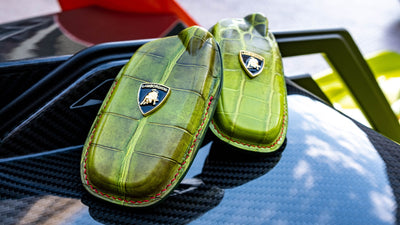 Bespoke Key Fob Covers in Apple Green Himalayan Crocodile