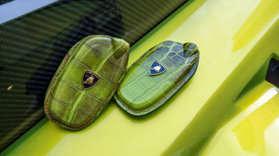 Bespoke Key Fob Covers in Apple Green Himalayan Crocodile