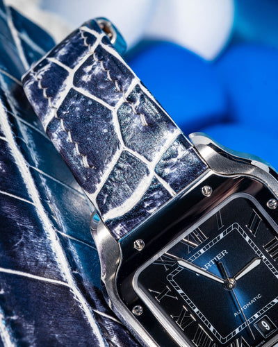 Bespoke Watch Strap in Tainted Blue Snowflake Crocodile