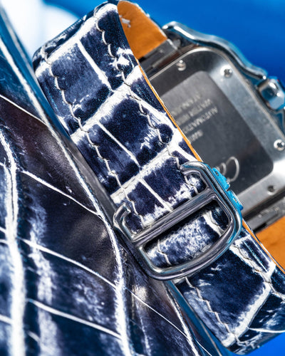Bespoke Watch Strap in Tainted Blue Snowflake Crocodile