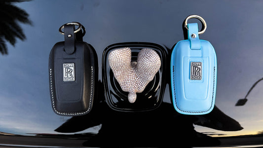 Bespoke Key Fob Covers in Black & Baby Blue Nappa