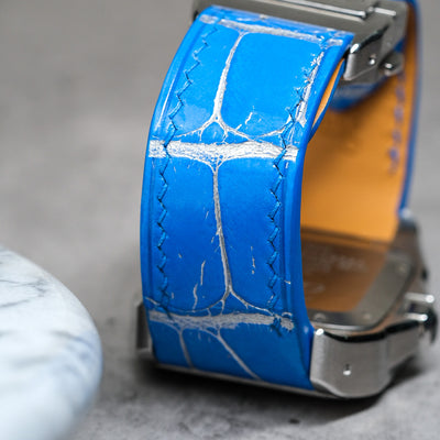 Bespoke Watch Strap in 2 Tone Blue Silver Alligator