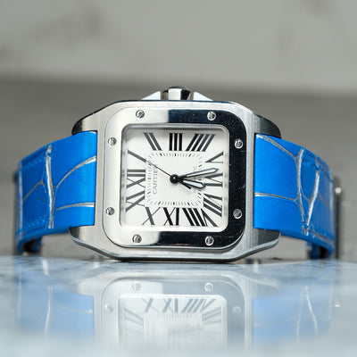 Bespoke Watch Strap in 2 Tone Blue Silver Alligator