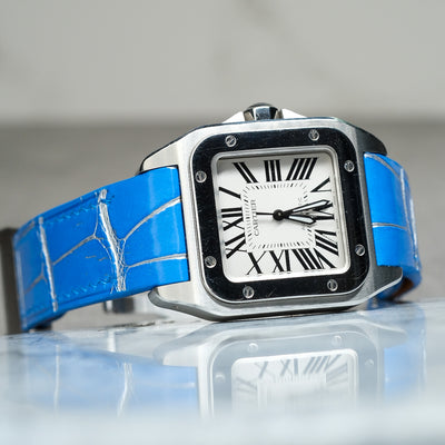 Bespoke Watch Strap in 2 Tone Blue Silver Alligator