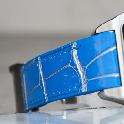 Bespoke Watch Strap in 2 Tone Blue Silver Alligator