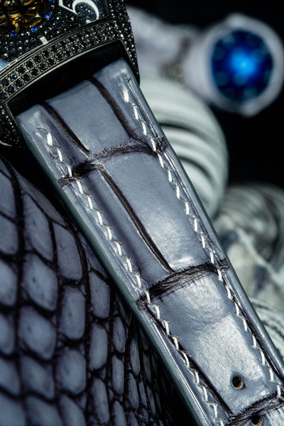 Bespoke Watch Strap in Blue Grey Rubbed Off Crocodile