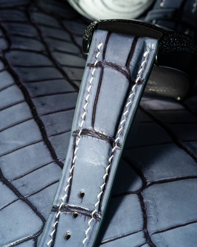 Bespoke Watch Strap in Blue Grey Rubbed Off Crocodile