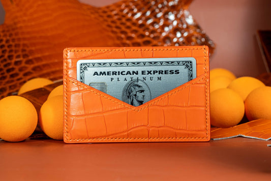 Bespoke Card Holder In Volcanic Orange Alligator