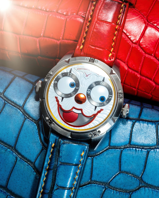 Bespoke Watch Strap in Ceramic Blue Alligator & Red Himalayan Crocodile