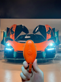 Bespoke Key Fob Cover in Orange Nappa & Turquoise Blue Crocodile