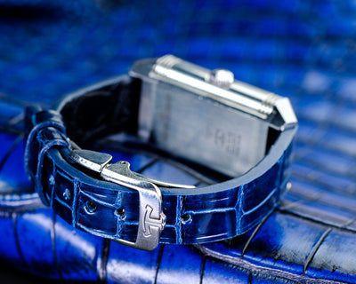 Bespoke Watch Strap In Electric Blue Crocodile