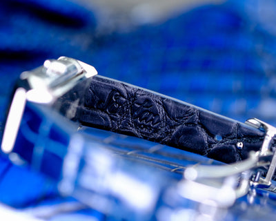 Bespoke Watch Strap In Electric Blue Crocodile