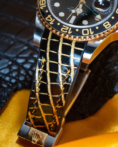 Bespoke Watch Strap in Gold Black Alligator