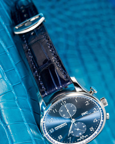 Bespoke Watch Strap in Peacock Blue Crocodile