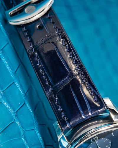 Bespoke Watch Strap in Peacock Blue Crocodile