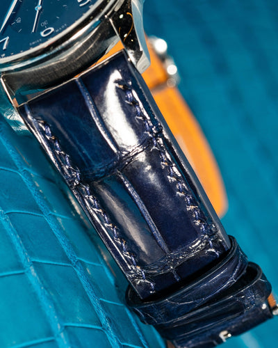 Bespoke Watch Strap in Peacock Blue Crocodile