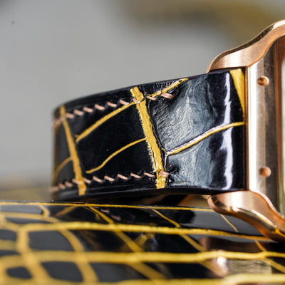 Bespoke Watch Strap in Black Gold Alligator