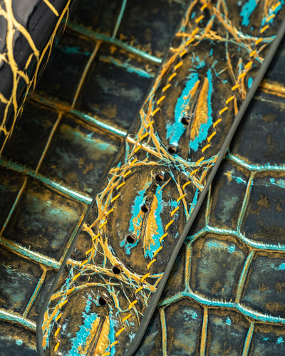 Bespoke Watch Strap in Gold Turquoise Crocodile
