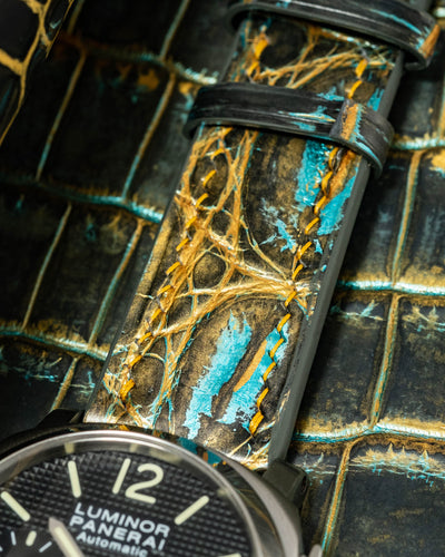 Bespoke Watch Strap in Gold Turquoise Crocodile