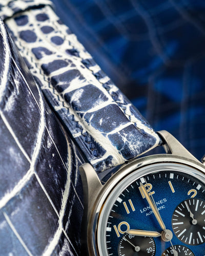 Bespoke Watch Strap in Tainted Blue Snowflake Crocodile