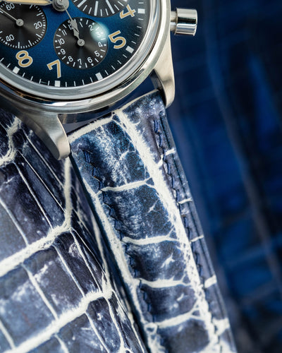 Bespoke Watch Strap in Tainted Blue Snowflake Crocodile