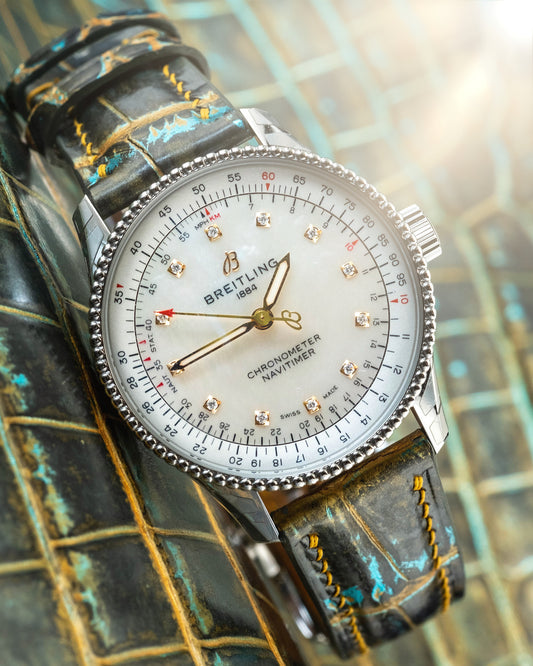 Bespoke Watch Strap in Gold Turquoise Crocodile