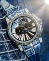 Bespoke Watch Strap in Tainted Blue Snowflake Crocodile