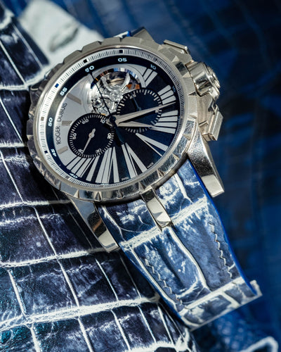 Bespoke Watch Strap in Tainted Blue Snowflake Crocodile