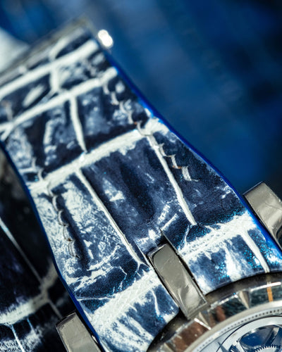 Bespoke Watch Strap in Tainted Blue Snowflake Crocodile