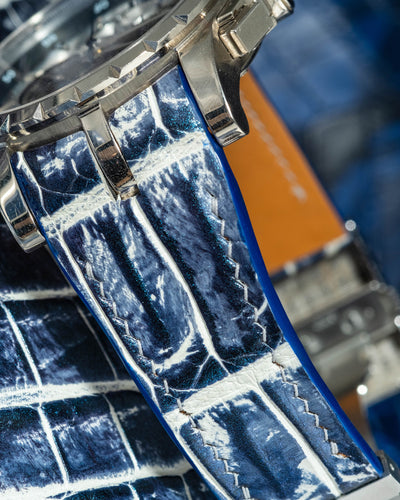 Bespoke Watch Strap in Tainted Blue Snowflake Crocodile